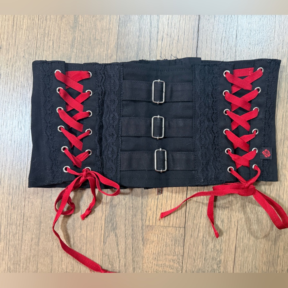 Tripp NYC Underbust Black Corset Belt with Red Lace-Up Detail-Size Small/Medium